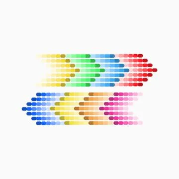 Dot arrow blue and red, yellow, green icon. Halftone effect. Isolated graphic Stock Illustration