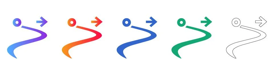 Dot to Arrow Path Progression Icons Ilustração Stock