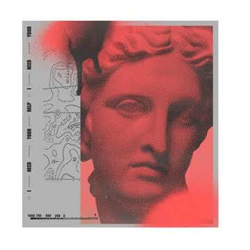 Dot art. Textured effect. Antique statue bust in red light. Abstract art Illustrazione stock