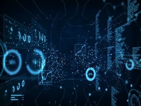 Dot circle with connection line with HUD graph bar element 002 Stock Footage 81080981
