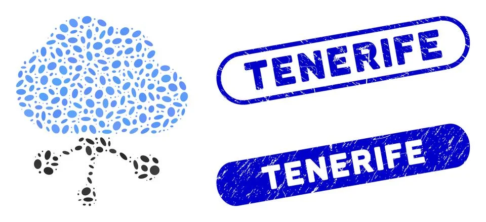Dot Collage Cloud Network with Distress Tenerife Stamps Illustrazione stock
