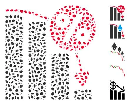 Dot Collage Falling Percent Bar Chart Stock Illustration