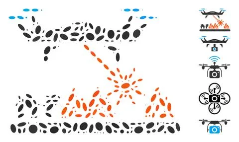 Dot Collage Laser Drone Attacks Village Stock Illustration