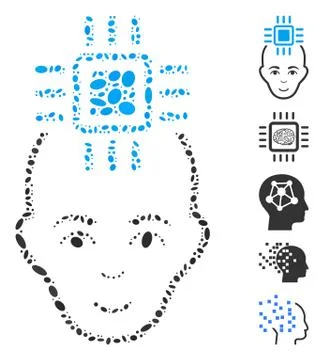Dot Collage Neural Computer Interface Stock Illustration
