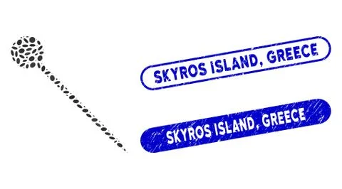 Dot Collage Sharp Pin with Textured Skyros Island, Greece Stamps イラスト素材