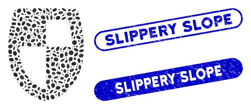 Dot Collage Shield with Scratched Slippery Slope Stamps Illustration