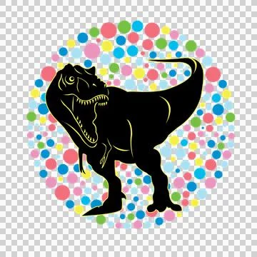 Dot Dinosaur Silhouette Inside Polka Circle standing dots Stock Illustration