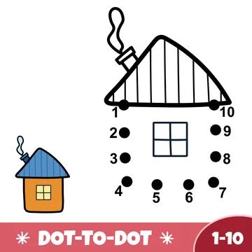 Dot to dot 1-10 easy game for kids with a cute house. Connect dots numbers Stock Illustration