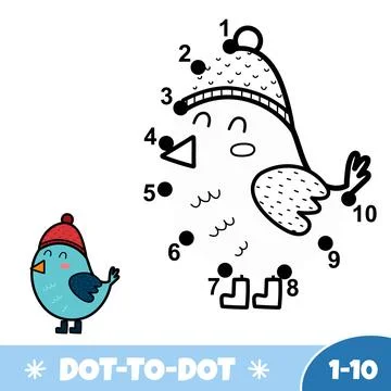 Dot to dot 1-10 easy game for kids with a cute bird. Connect dots numbers Stock Illustration