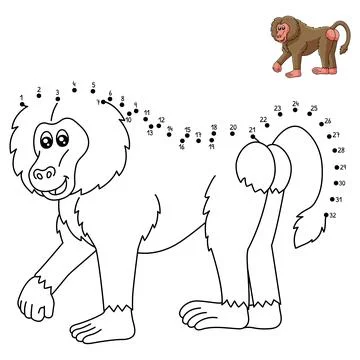 Dot to Dot Baboon Coloring Page for Kids Stock Illustration