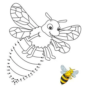 Dot to Dot Bee Isolated Coloring Page for Kids Ilustração Stock