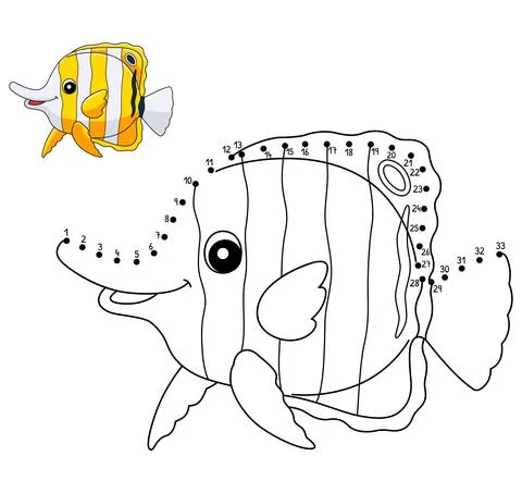 Dot to Dot Butterflyfish Coloring Page for Kids Stock Illustration