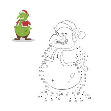 Dot to dot christmas game. Number puzzle for kids in cartoon style Stock Illustration