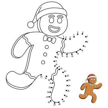 Dot to Dot Christmas Ginger Bread Man Coloring Stock Illustration