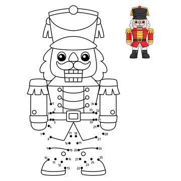 Dot to Dot Christmas Nutcracker Coloring Page 스톡 일러스트
