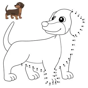 Dot to Dot Dachshund Coloring Page for Kids Stock Illustration
