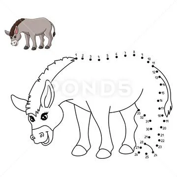 Dot to Dot Donkey Isolated Coloring Page for Kids ~ Clip Art #217692527