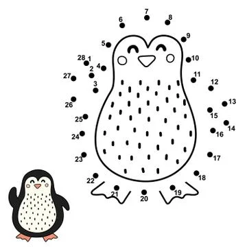 Dot to dot game for children. Connect the numbers and draw a cute penguin Illustrazione stock