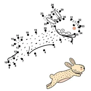 Dot to dot game with cute jumping rabbit Stock Illustration