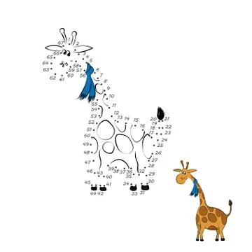 Dot to dot game. Educational number puzzle for kids. Animals of zoo. Giraffe Stock Illustration