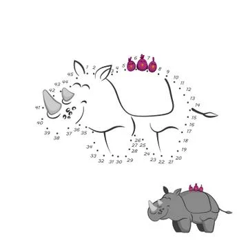 Dot to dot game. Educational number puzzle for kids. Animals of zoo. Rhinoceros Illustrazione stock