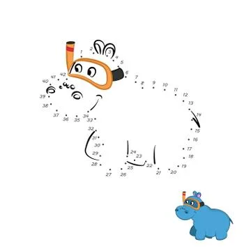 Dot to dot game. Educational number puzzle for kids. Animals of zoo. Hippo Stock Illustration