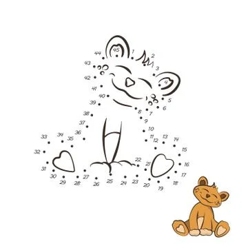 Dot to dot game. Educational number puzzle for kids. Animals of zoo. Baby lion Stock Illustration
