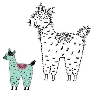 Dot to dot game with funny llama for kids. Connect the dots Stock Illustration