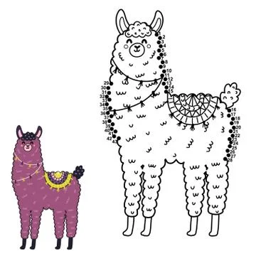 Dot to dot game with funny llama Stock Illustration