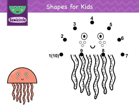 Dot to dot game for kids. Connect the dots and draw a cute jellyfish Stock Illustration