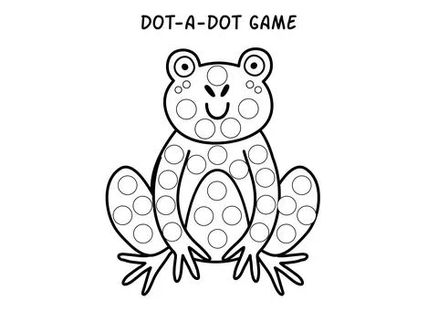 Dot a dot game for kids with cute frog. Funny activity page for toddlers Stock Illustration