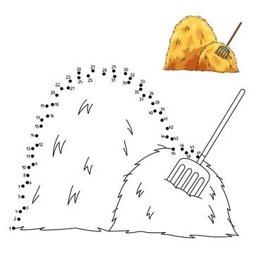 Dot to Dot Haystack Coloring Page for Kids Stock Illustration