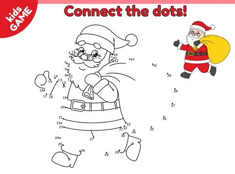 Dot to dot kids game with running Santa Claus Illustrazione stock