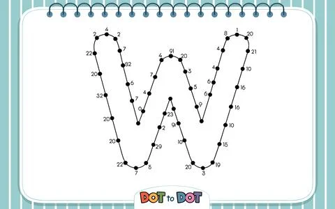 Dot to dot letter W activity page alphabet learning Stock Illustration