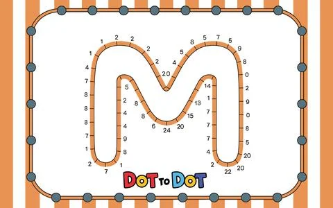 Dot to Dot M Letter Number Activity letter M numbers Stock Illustration