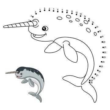 Dot to Dot Narwhal Coloring Page for Kids Illustrazione stock