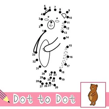 Dot to dot numbers game with cute bear. Connect the dots activity page for kids Stock Illustration