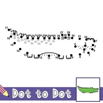 Dot to dot numbers game with cute alligator. Connect the dots activity page for Stock Illustration