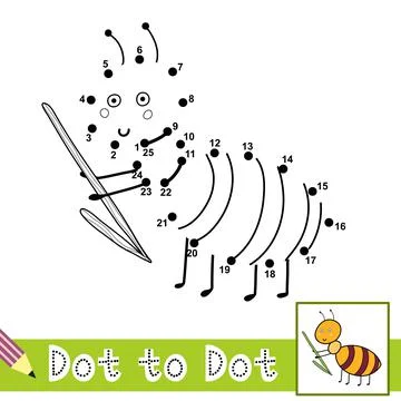 Dot to dot numbers game with cute ant. Connect the dots activity page for kids Stock Illustration