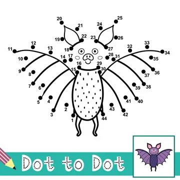 Dot to dot numbers game with a cute bat. Connect the dots activity page for kids Stock Illustration
