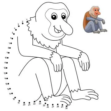 Dot to Dot Proboscis Monkey Isolated Coloring Page Stock Illustration