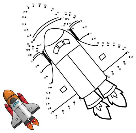 Dot to Dot Rocket Coloring Isolated Page for Kids Stock Illustration