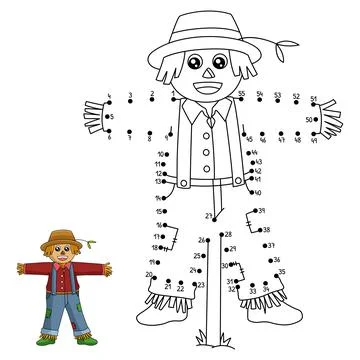 Dot to Dot Scarecrow Coloring Page for Kids Stock Illustration