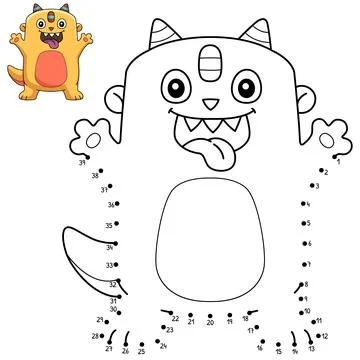 Dot to Dot Silly Monster Isolated Coloring Page Stock Illustration