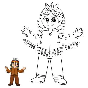 Dot to Dot Thanksgiving Native American Coloring Illustrazione stock