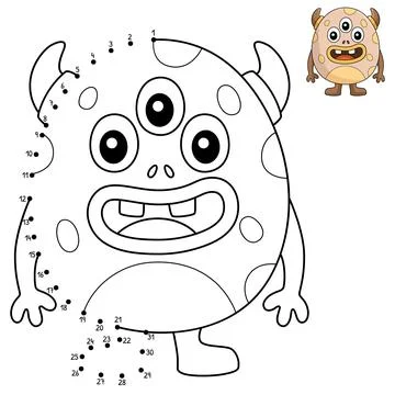 Dot to Dot Three Eyed Monster Egg Isolated Stock Illustration