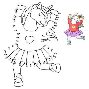 Dot to Dot Unicorn Ballerina Dancing Isolated Stock Illustration