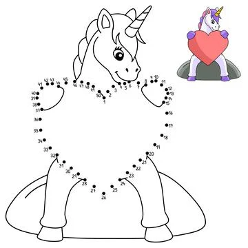 Dot to Dot Unicorn Hugging A Heart Isolated Stock Illustration