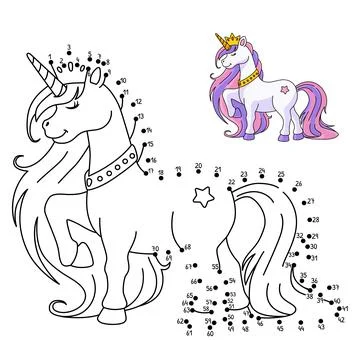 Dot to Dot Unicorn Princess Isolated Coloring Stock Illustration