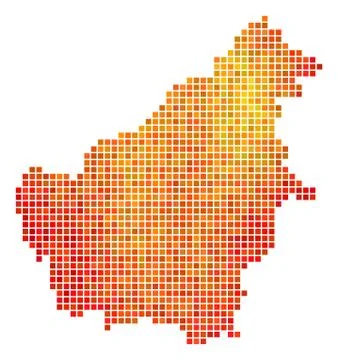 Dot Fire Borneo Island Map Stock Illustration